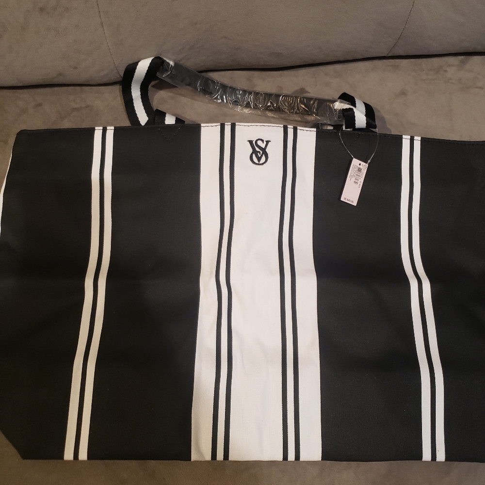 NWT Victoria's Secret Black and White Striped Bag.